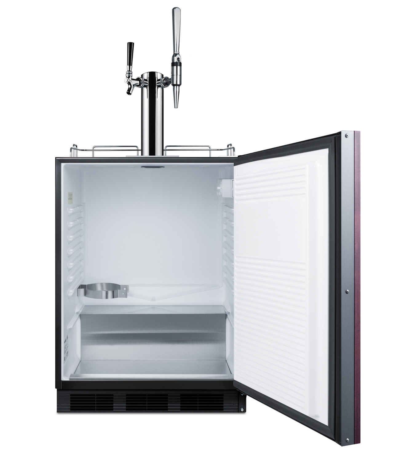 Built-in undercounter ADA height commercially listed dual tap combo nitro/cold brew coffee dispenser with panel-ready door and black cabinet